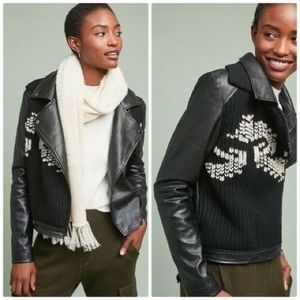 Anthropologie Vegan Leather Sweater Moto Jacket Black